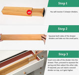 12 Pack Bamboo Adjustable Kitchen Drawer Dividers (Large, 44-55 cm) - Rear View