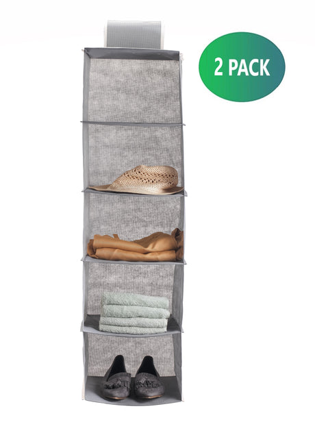 2 Pack 5-Tier Shelf Hanging Closet Organizer and Storage for Clothes (Grey)-1978962242040893449