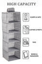 2 Pack 5-Tier Shelf Hanging Closet Organizer and Storage for Clothes (Grey)-1978962242040893442