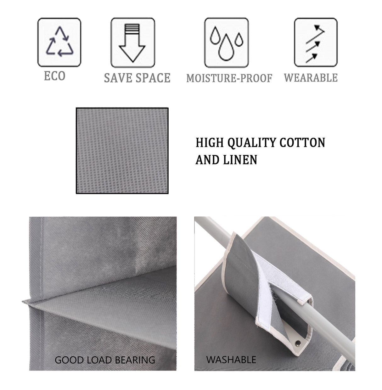 2 Pack 5-Tier Shelf Hanging Closet Organizer and Storage for Clothes (Grey)-1978962242040893444