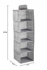 3 Pack 5-Tier Shelf Hanging Closet Organizer and Storage for Clothes (Grey) - Close-Up Angle