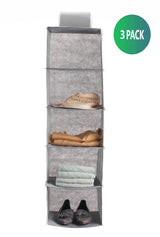 3 Pack 5-Tier Shelf Hanging Closet Organizer and Storage for Clothes (Grey) - Low Angle