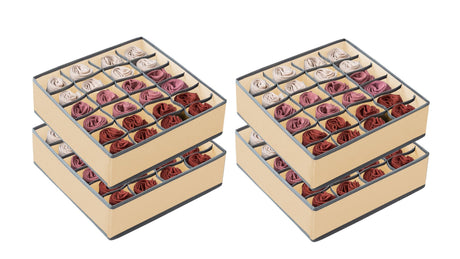 Set of 4 Fabric Drawer Organizer Divider Storage Boxes for Storing Socks, Underwear, Ties, Scarves (Beige)-1978962242904920064