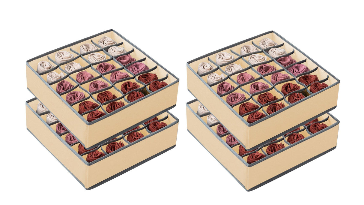 Set of 4 Fabric Drawer Organizer Divider Storage Boxes for Storing Socks, Underwear, Ties, Scarves (Beige)-1978962242904920064