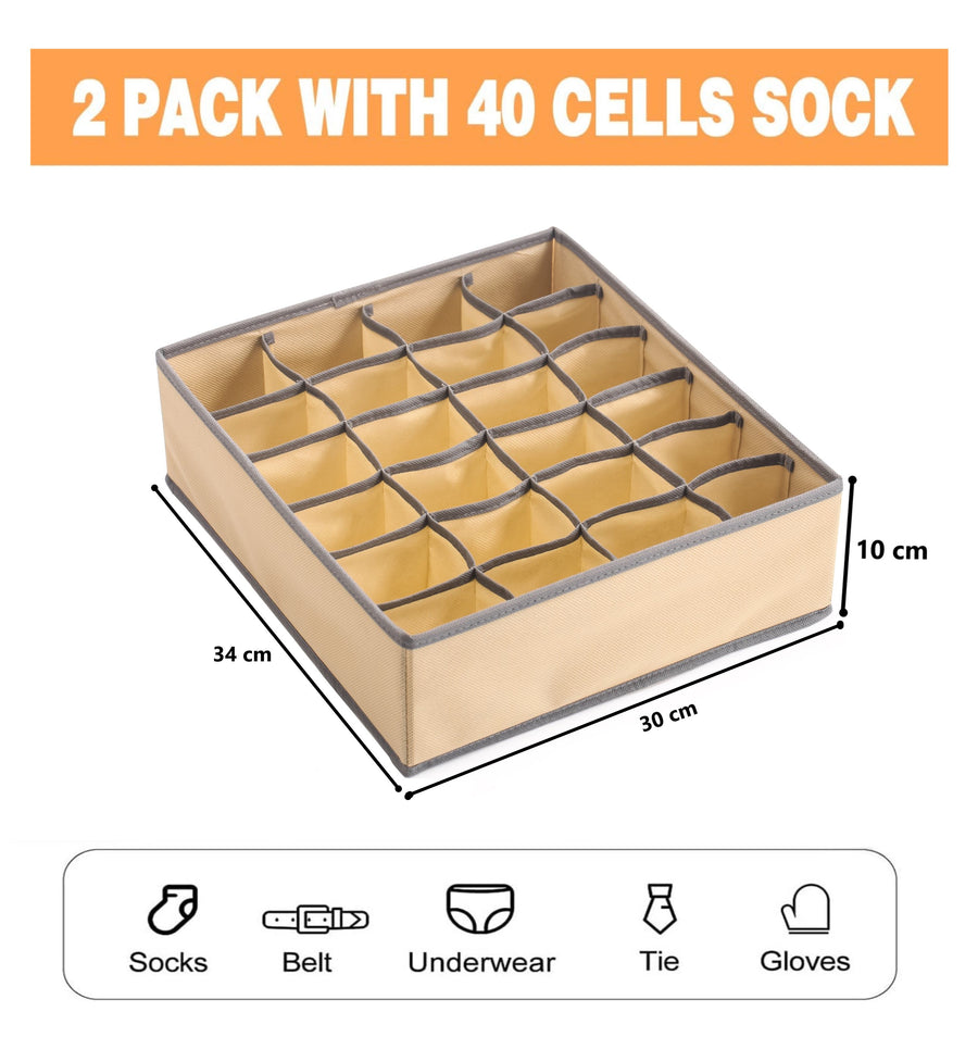 4 Pack - 2 x Fabric Drawer Organizer and 2 x Storage for Clothes (Beige)-1978962243106246661
