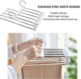 4 Pack Stainless Steel Adjustable 5 in 1 Pants Hangers Non-Slip Space Saving for Home Storage - Side View