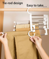 4 Pack Stainless Steel Adjustable 5 in 1 Pants Hangers Non-Slip Space Saving for Home Storage-1978962243320156167