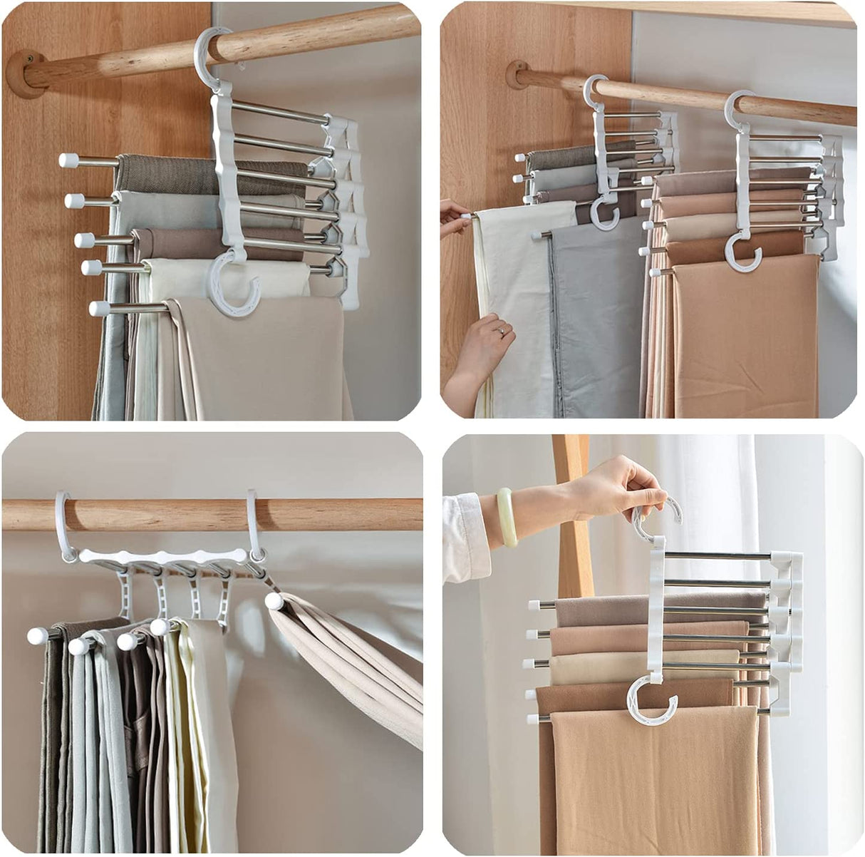 4 Pack Stainless Steel Adjustable 5 in 1 Pants Hangers Non-Slip Space Saving for Home Storage-1978962243320156168