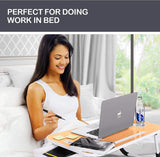 CARLA HOME Laptop Bed Desk with storage, Breakfast Bed Tray with Foldable Legs, Portable Desk, Sofa Tray with Foldable Legs, Laptop Desk for Bed, Laptop Stand for Bed Tray, Computer Bed Table for Laptop for Adults, Kids & Home Office (Natural) - Front View