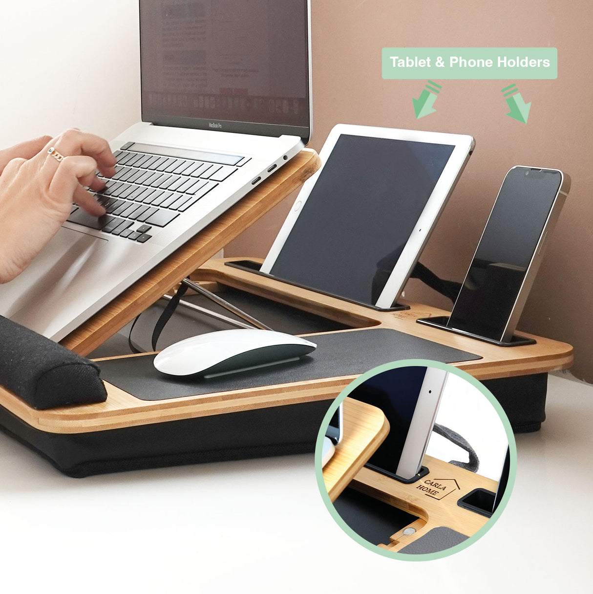 CARLA HOME Bamboo Laptop Lap Desk with Cushion and Angle Adjustable for Office and Home-1992735291974225925