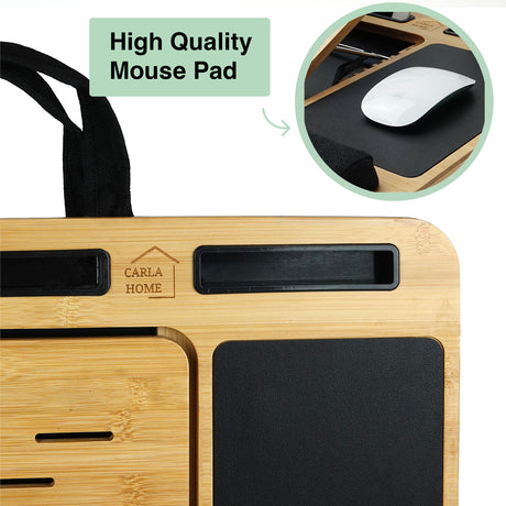 CARLA HOME Bamboo Laptop Lap Desk with Cushion and Angle Adjustable for Office and Home-1992735291974225926