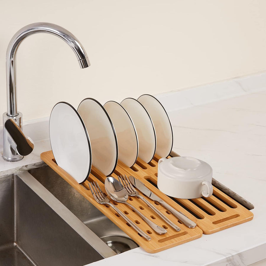 CARLA HOME Foldable Bamboo Dish Drying Rack for Kitchen-1992735281878536192