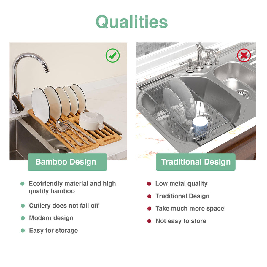 CARLA HOME Foldable Bamboo Dish Drying Rack for Kitchen-1992735281878536199