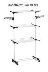 CARLA HOME Folding 3 Tier Clothes Laundry Drying Rack with Stainless Steel Tubes for Indoor & Outdoor Home - Top-Down View