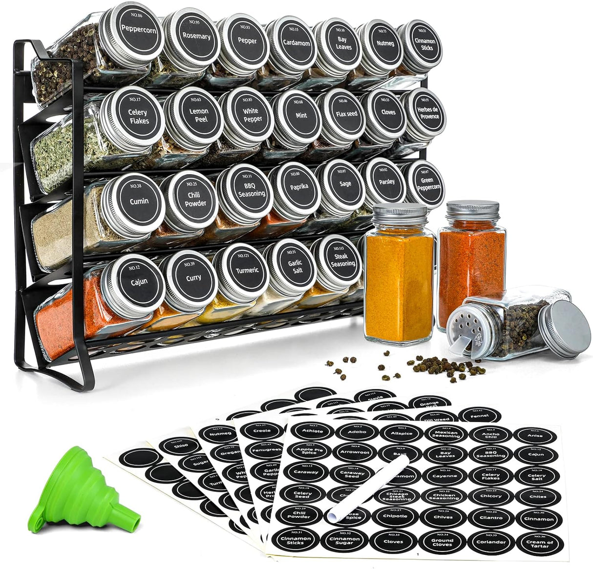CARLA HOME Spice Rack organiser with 28 Spice Jars, Spice Labels, Funnel and Marker for Kitchen Countertop-1992735297644924928