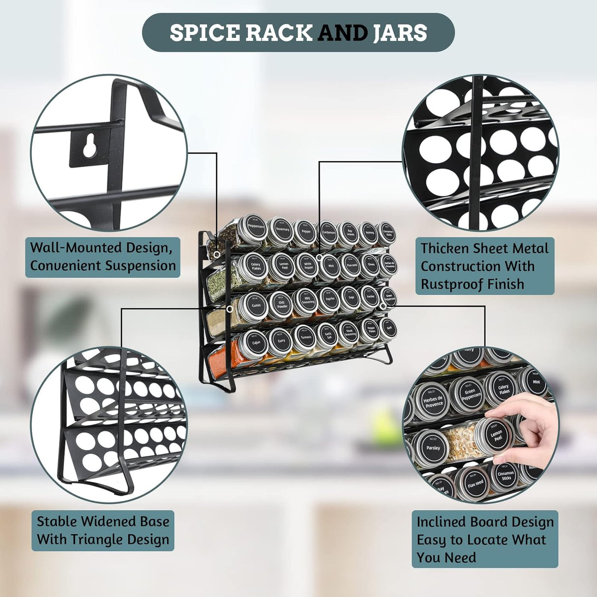 CARLA HOME Spice Rack organiser with 28 Spice Jars, Spice Labels, Funnel and Marker for Kitchen Countertop-1992735297644924931