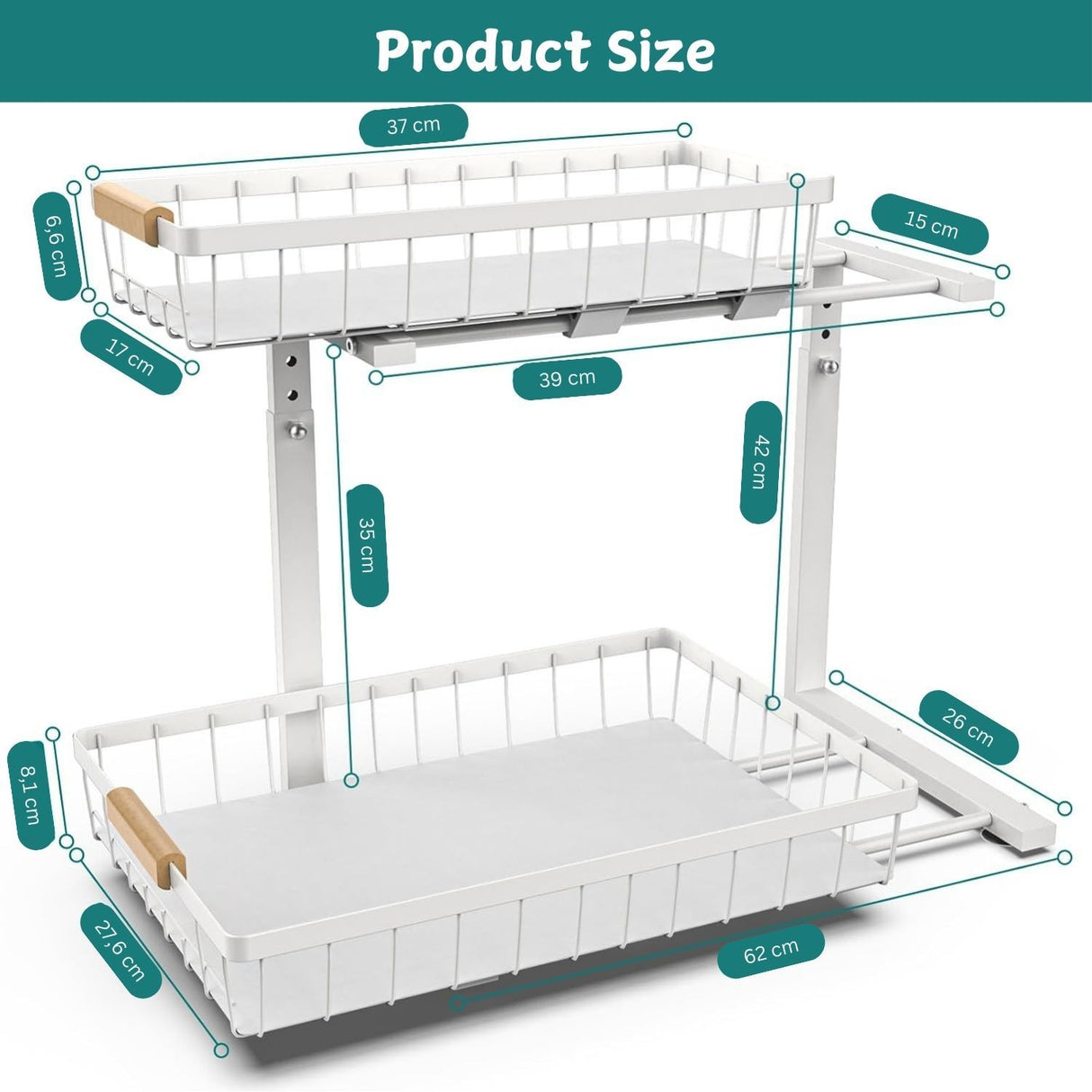 CARLA HOME 2-Tier Kitchen Under Sink Organiser Storage with Height Adjustable, Unique Slide Rail & Suction Cups for Storage-1992735299716911111