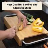 CARLA HOME Chopping Board with with 2 Organiser Stainless Steel Trays Containers - Front View