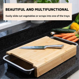 CARLA HOME Chopping Board with with 2 Organiser Stainless Steel Trays Containers - Top-Down View