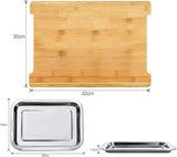 CARLA HOME Chopping Board with with 2 Organiser Stainless Steel Trays Containers - Close-Up Angle