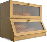 CARLA HOME Double Layer Bamboo Bread Box for Kitchen Counter with Large Capacity and Clear Window-1992735293874245632