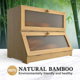 CARLA HOME Double Layer Bamboo Bread Box for Kitchen Counter with Large Capacity and Clear Window - Side View