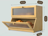 CARLA HOME Double Layer Bamboo Bread Box for Kitchen Counter with Large Capacity and Clear Window - Low Angle