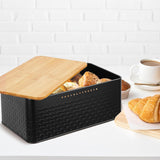 CARLA HOME Bread Bin with Bamboo Lid used as Chopping Board for Kitchen Countertop - Low Angle