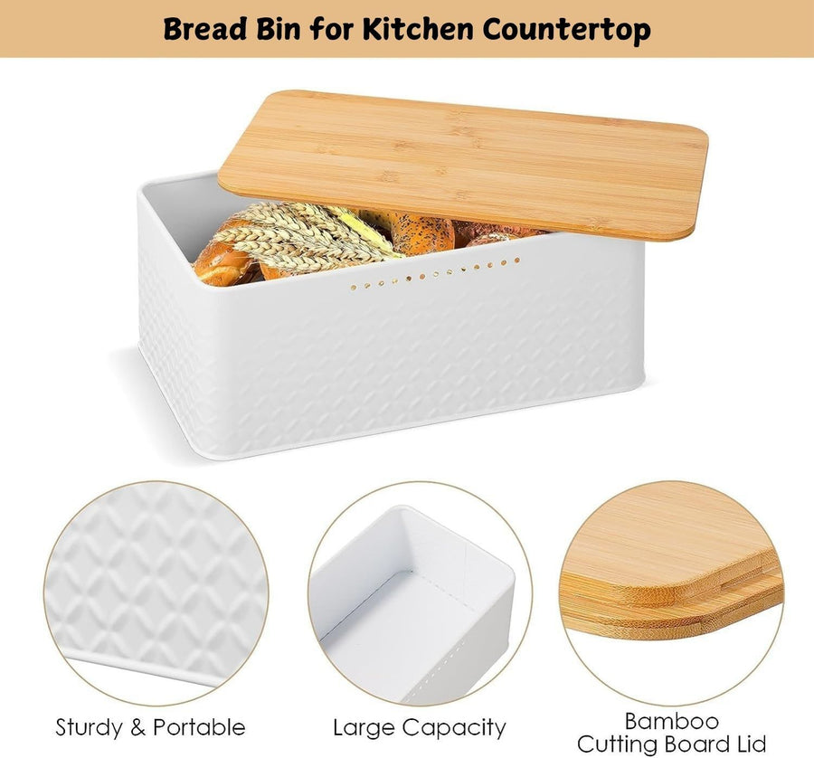 CARLA HOME Bread Bin with Bamboo Lid used as Chopping Board for Kitchen Countertop-1992735288803332097