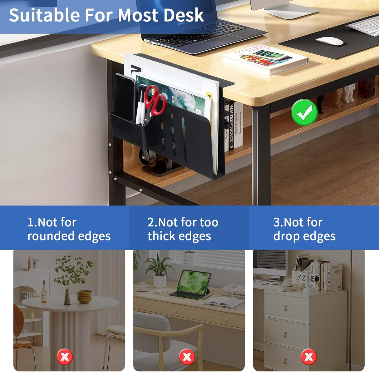 CARLA HOME Under Desk Side Laptop Holder Storage with No Drill Cable Management Tray and Pen Storage for Office and Home-1992735297477152770