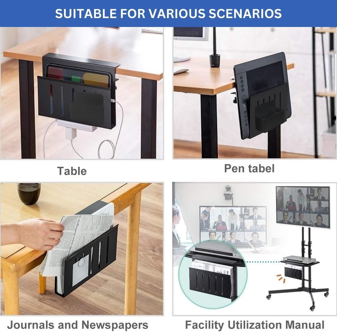 CARLA HOME Under Desk Side Laptop Holder Storage with No Drill Cable Management Tray and Pen Storage for Office and Home-1992735297477152771