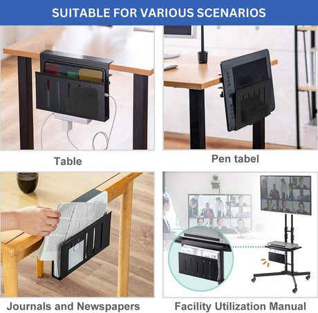 CARLA HOME Under Desk Side Laptop Holder Storage with No Drill Cable Management Tray and Pen Storage for Office and Home-1992735297477152771