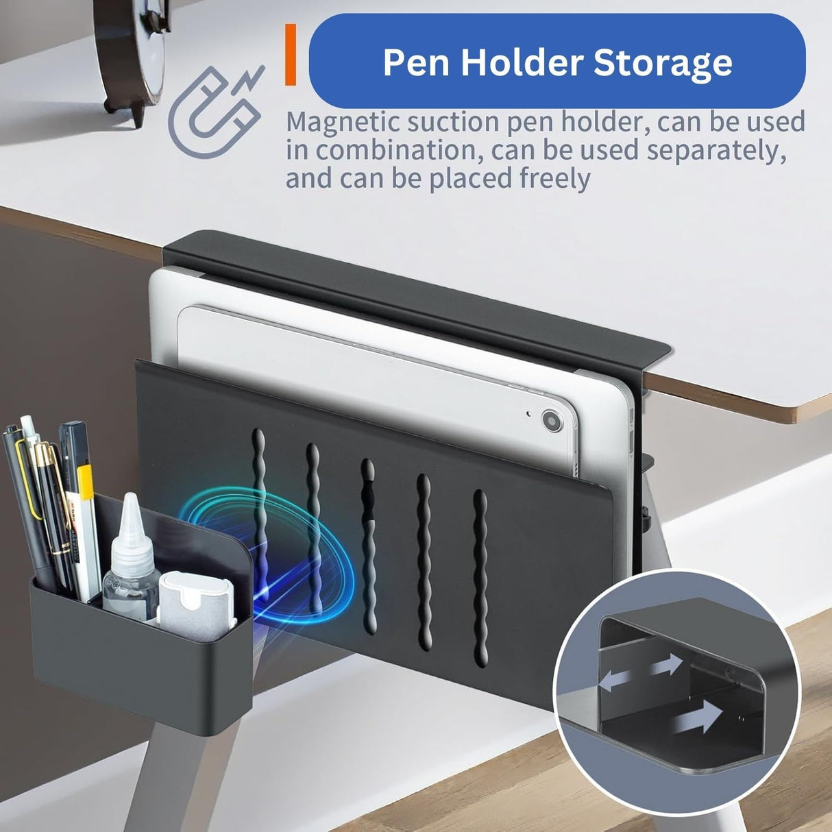 CARLA HOME Under Desk Side Laptop Holder Storage with No Drill Cable Management Tray and Pen Storage for Office and Home-1992735297477152775