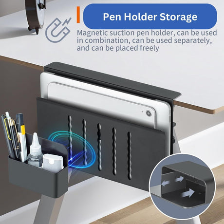 CARLA HOME Under Desk Side Laptop Holder Storage with No Drill Cable Management Tray and Pen Storage for Office and Home-1992735297477152775