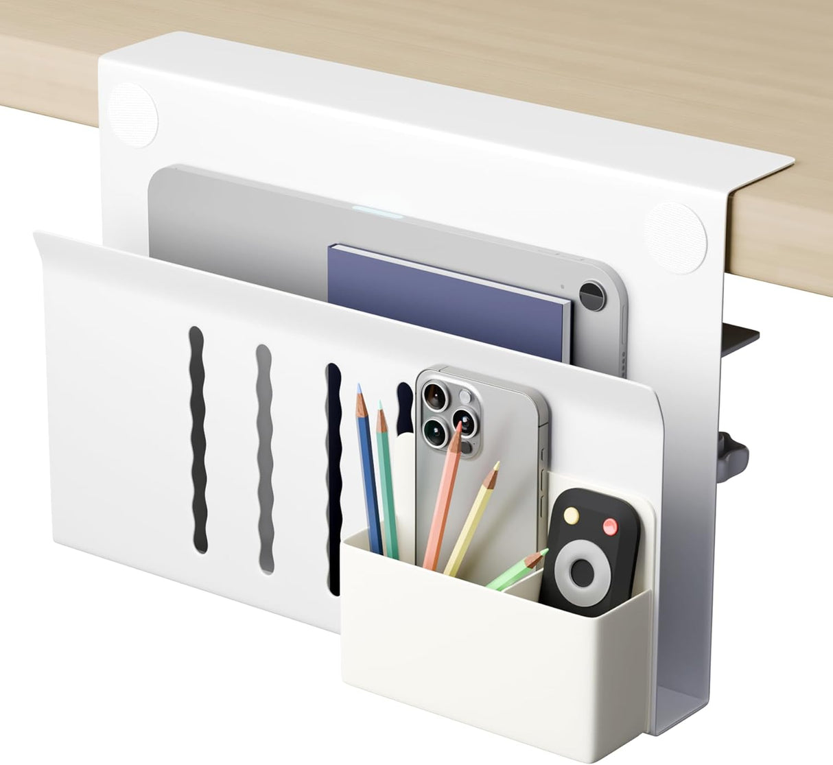 CARLA HOME Under Desk Side Laptop Holder Storage with No Drill Cable Management Tray and Pen Storage for Office and Home-1992735296592154624