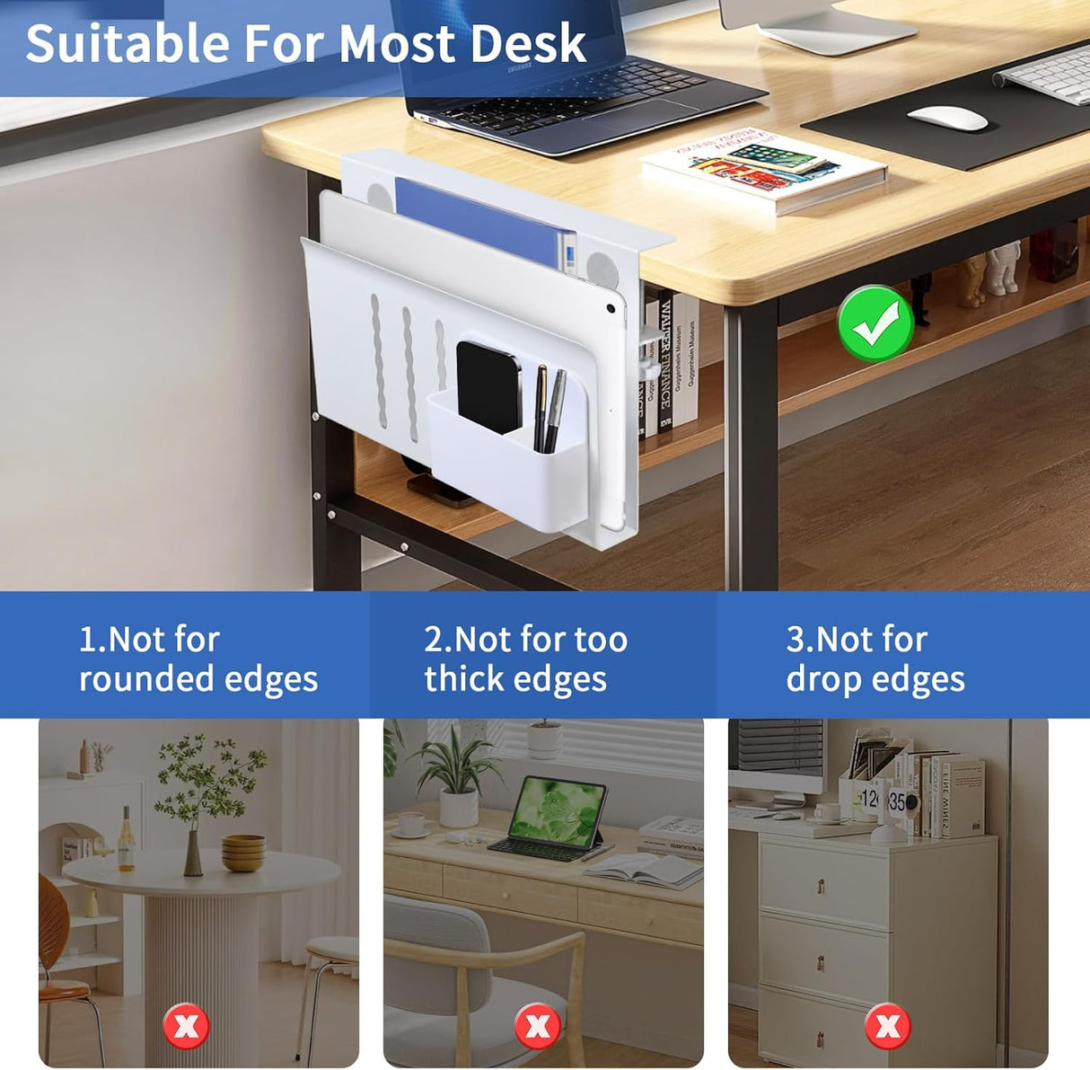 CARLA HOME Under Desk Side Laptop Holder Storage with No Drill Cable Management Tray and Pen Storage for Office and Home-1992735296592154626