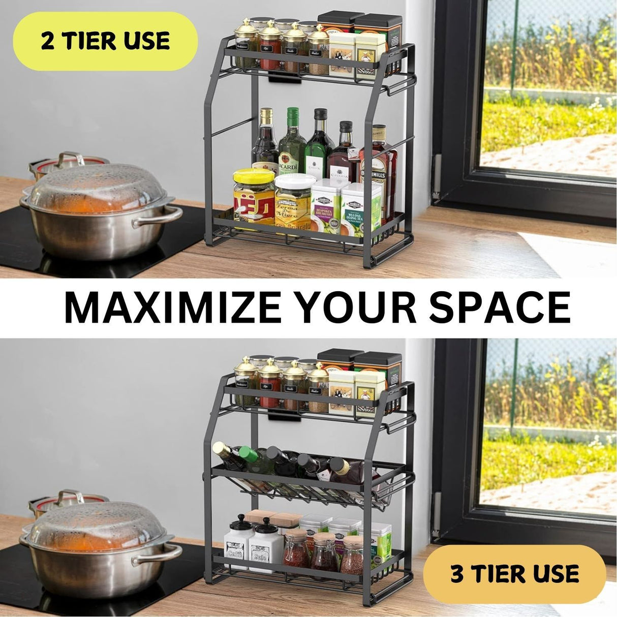 CARLA HOME 3-Tier Detachable Spice Rack Storage Organiser for Kitchen Countertop-1978962249125072900