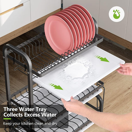 CARLA HOME Dish Drying Rack 3 Tier Large Capacity Kitchen Storage with Utensil and Cutting Board Holder-1992735288283238403