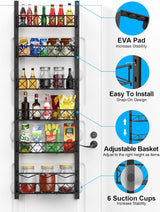 CARLA HOME 6 Tier Adjustable Baskets Over Door Pantry Organiser for Home Kitchen - Front View