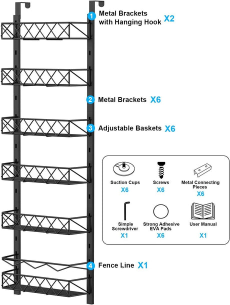 CARLA HOME 6 Tier Adjustable Baskets Over Door Pantry Organiser for Home Kitchen-1992735300773875718