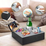 CARLA HOME Wooden Couch Cup Holder Tray with Soft Silicone & Rotatable Phone Holder for Storaging Drinks & Snacks - Side View