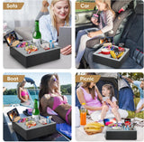 CARLA HOME Wooden Couch Cup Holder Tray with Soft Silicone & Rotatable Phone Holder for Storaging Drinks & Snacks - Rear View