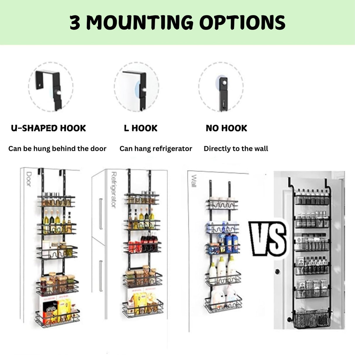 CARLA HOME 4 Tier Adjustable Baskets Over Door Pantry Organiser for Home Kitchen-1992735292326547459