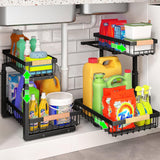 CARLA HOME Set 2 pcs - 2-Tier Kitchen Under Sink Organiser Storage with Height Adjustable, Unique Slide Rail & Suction Cups for Storage-1978962251184476160