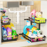 CARLA HOME Set 2 pcs - 2-Tier Kitchen Under Sink Organiser Storage with Height Adjustable, Unique Slide Rail & Suction Cups for Storage-1978962251184476168
