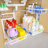 CARLA HOME Set 2 pcs - 2-Tier Kitchen Under Sink Organiser Storage with Height Adjustable, Unique Slide Rail & Suction Cups for Storage - Low Angle