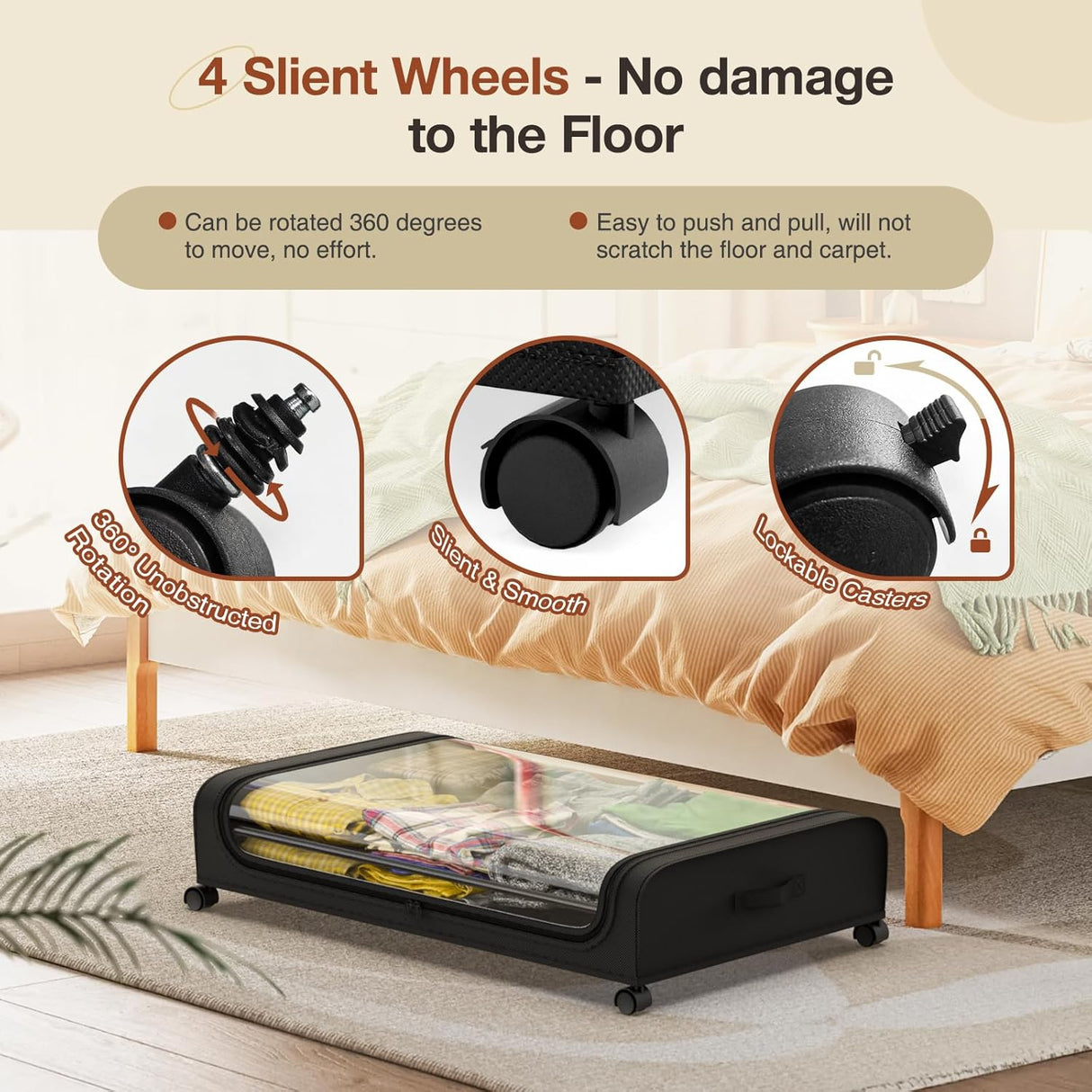 CARLA HOME Set 2 Pcs XXL Under Bed Rolling Storage Containers with 50L Large Capacity and Wheels-1978962251524214787