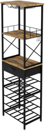CARLA HOME Freestanding Wine Rack for 20 Bottles with Wood Countertop and Sturdy Metal Frame - Side View
