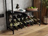 CARLA HOME Large Wine Rack for 20 Bottles with Wood Countertop and Sturdy Metal Frame - Top-Down View