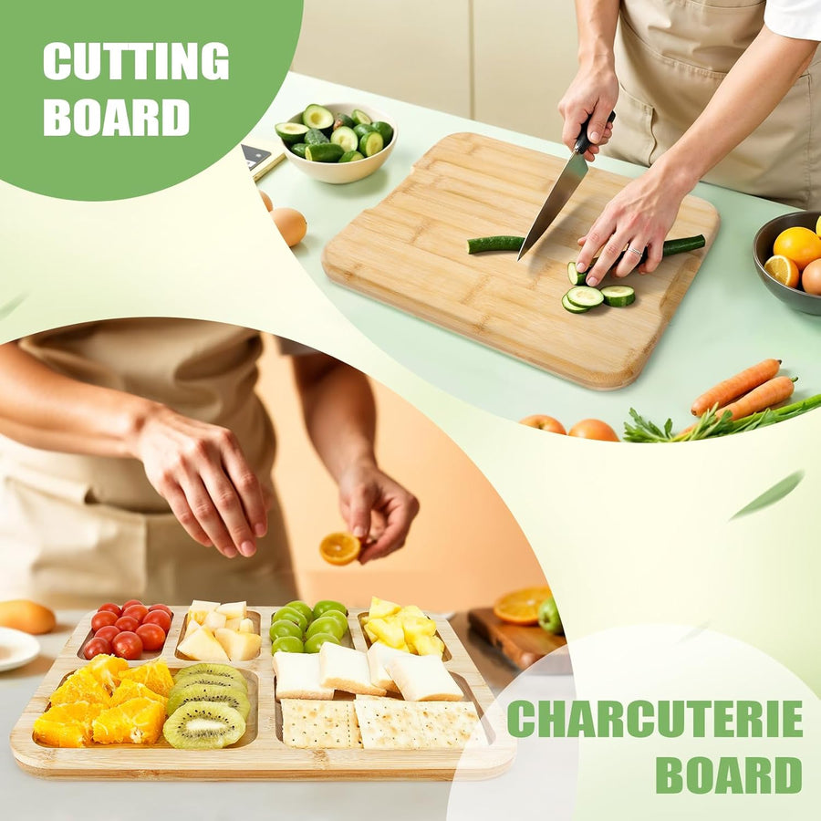CARLA HOME Bamboo Charcuterie Board with Lid & Handle ideal Gift for Kitchen, Party & Picnic (6 Compartments)-1992735284592250882